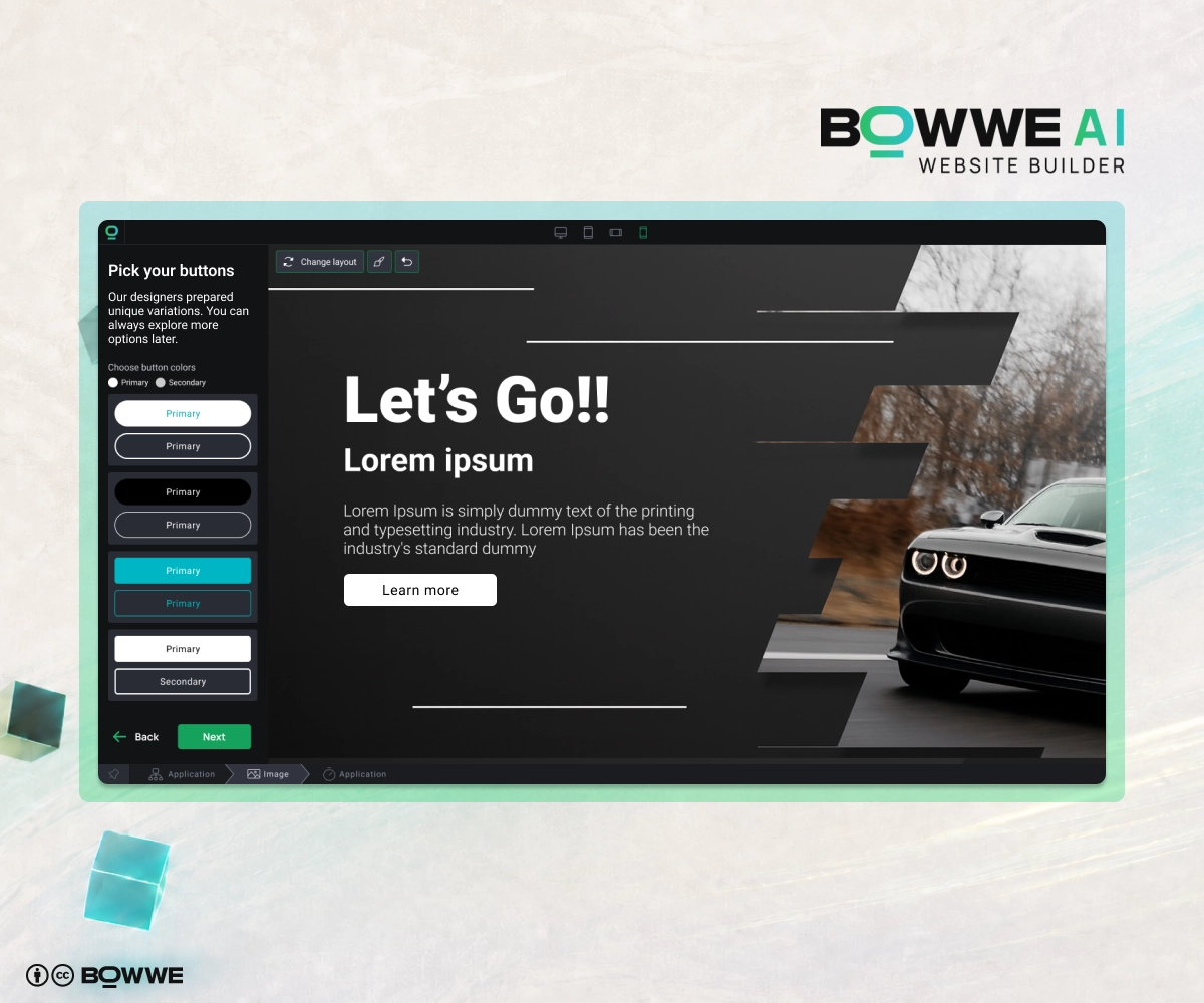 Editing AI website buttons made in BOWWE AI website builder