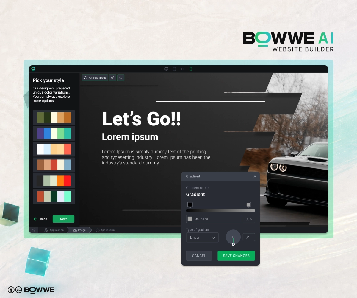 Editing AI website colors made in BOWWE Website Builder