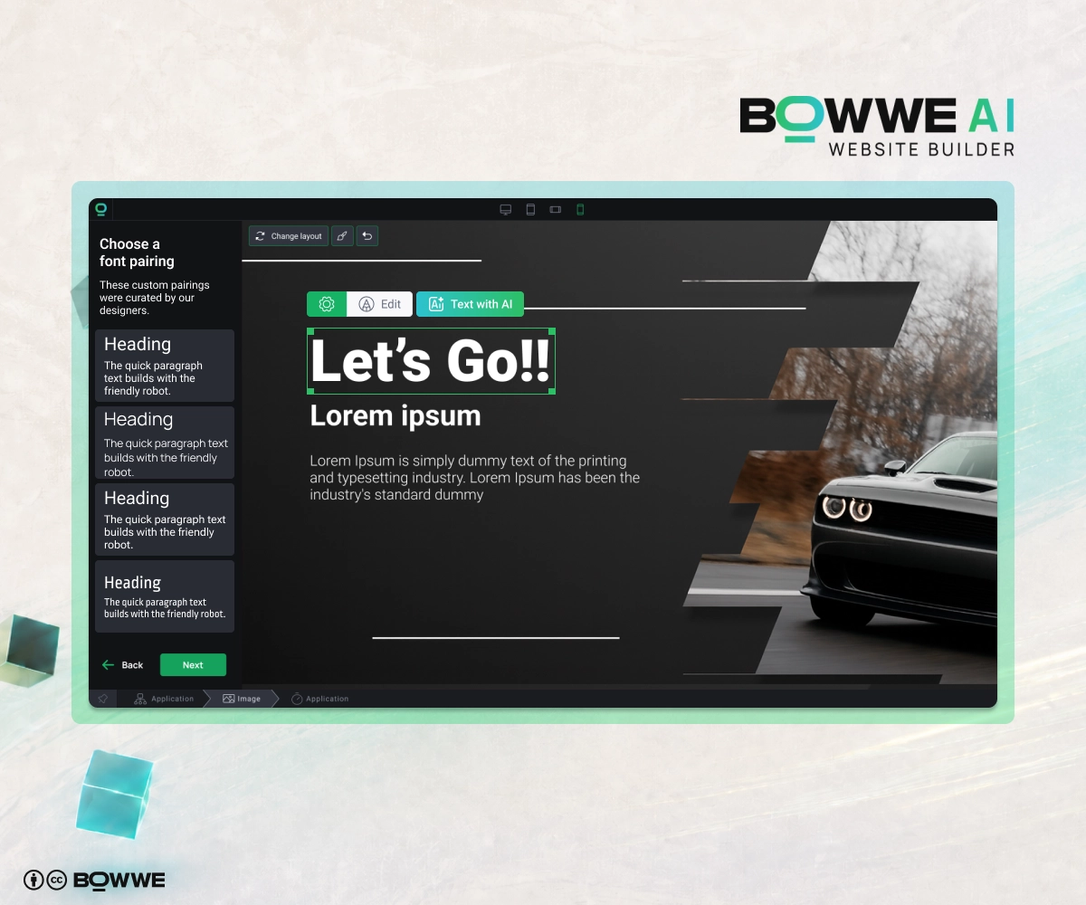 Editing fonts on AI website made in BOWWE Website Builder