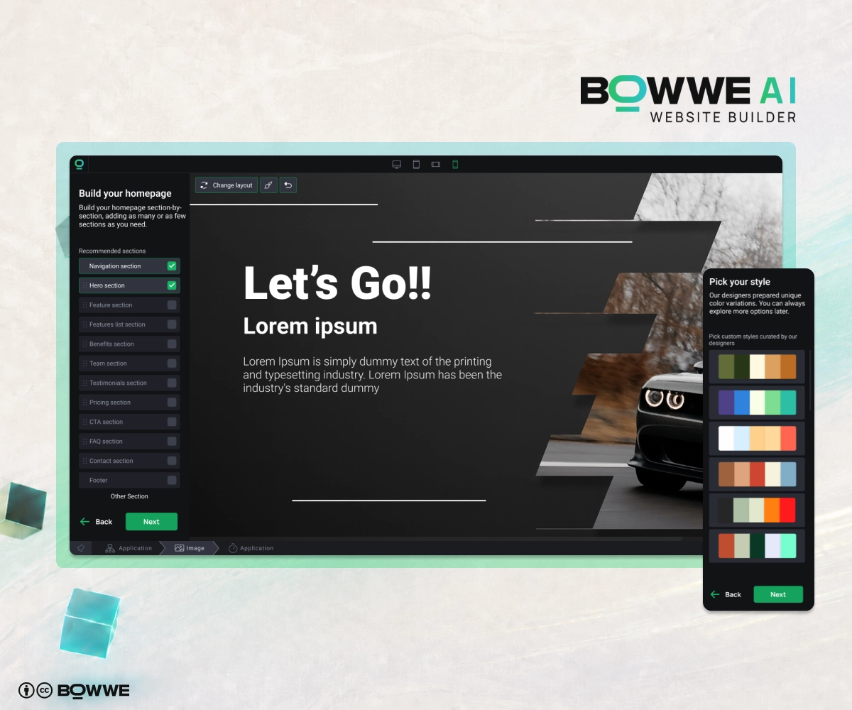 Editing AI website structure made in BOWWE AI Website Builder