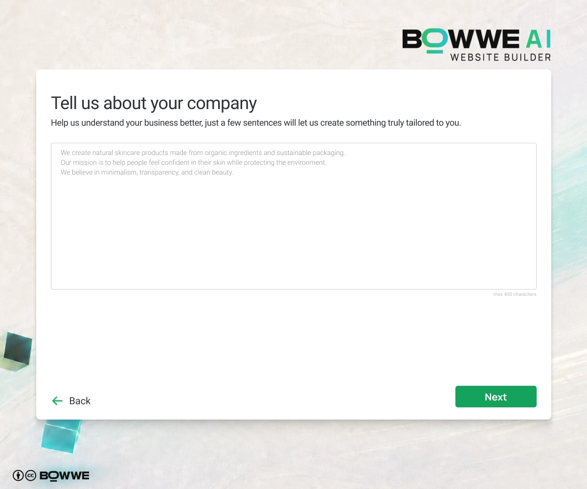 AI Survey for AI website creation in BOWWE AI Website Builder