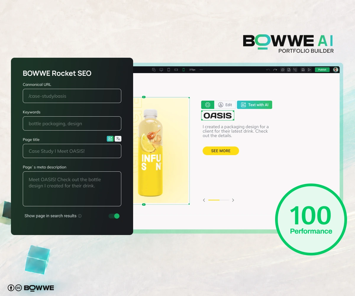 Paramètres de référencement dans BOWWE AI Portfolio Builder