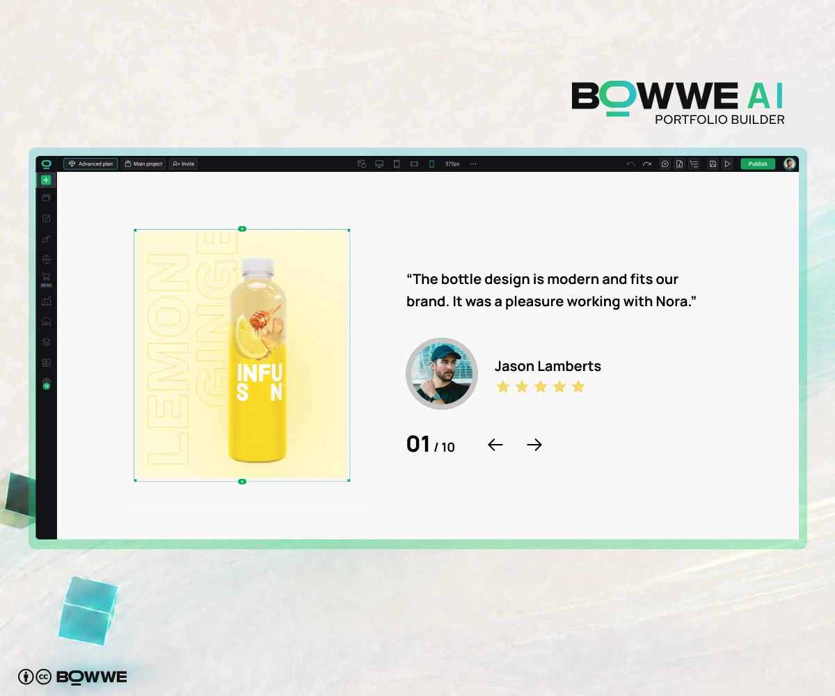 Ajout de témoignages au portfolio créé avec BOWWE AI Portfolio Builder