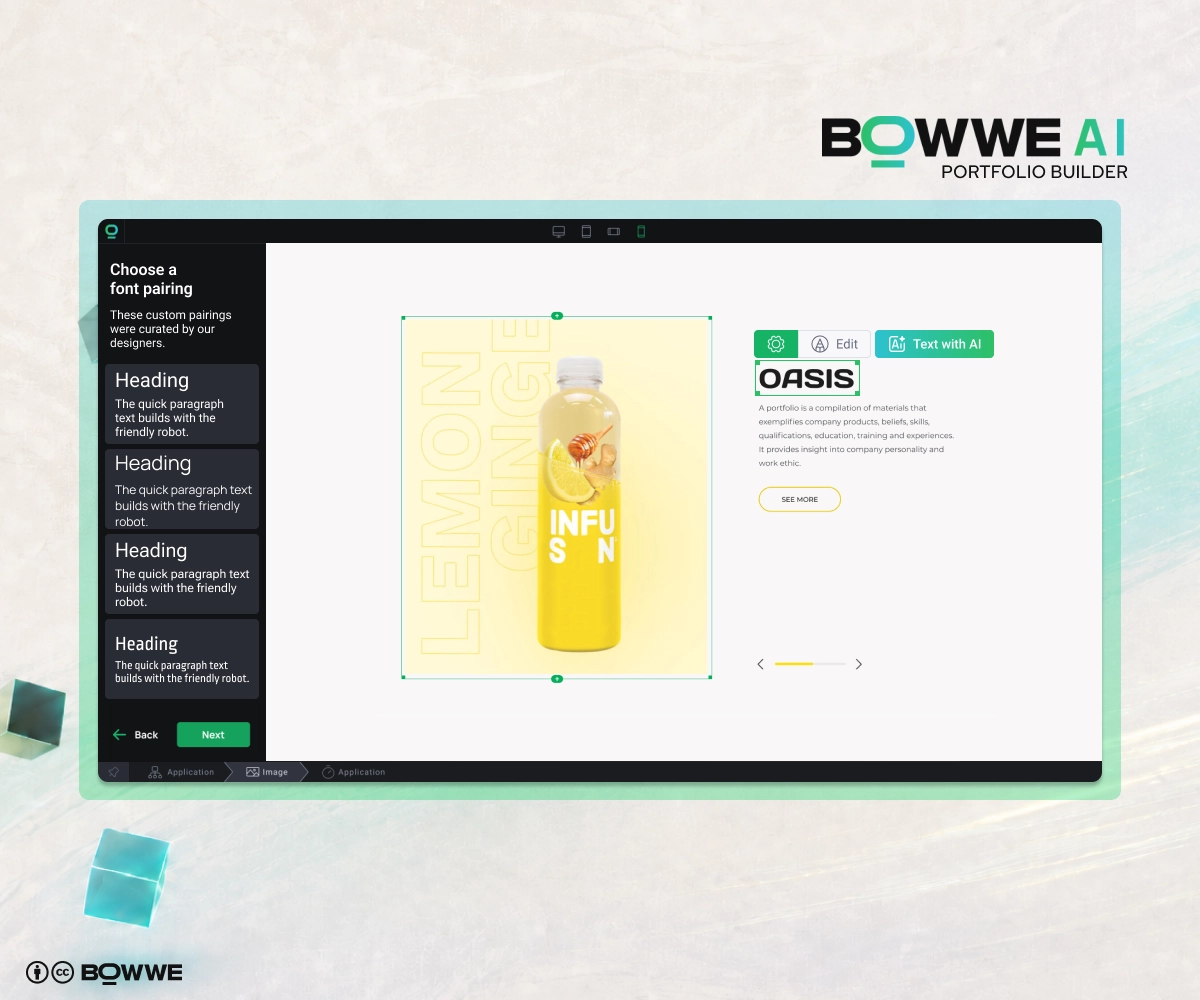 Modification des polices sur le portefeuille AI créé dans BOWWE Portfolio Builder