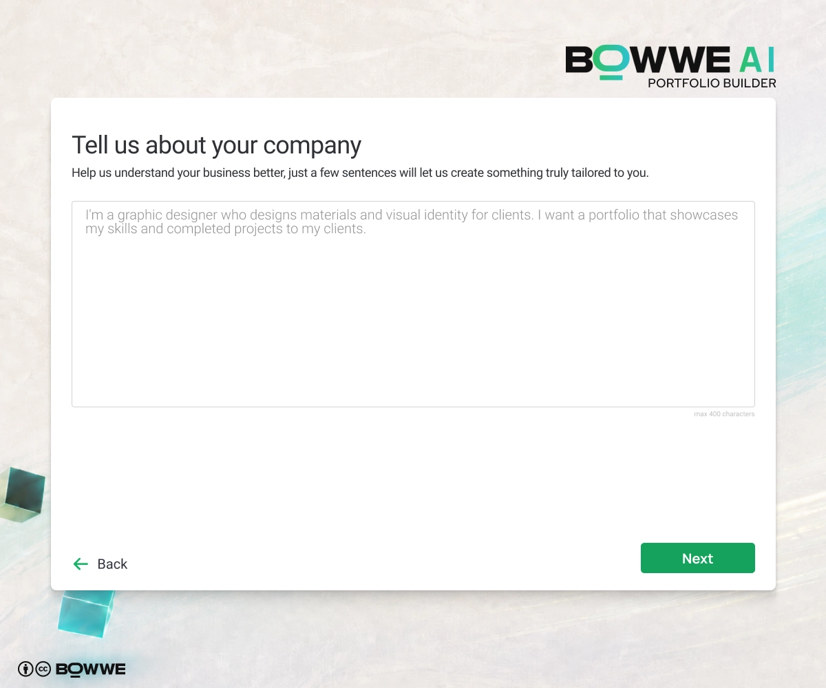 Enquête sur l'IA pour la création de portefeuilles d'IA dans BOWWE AI Portfolio Builder