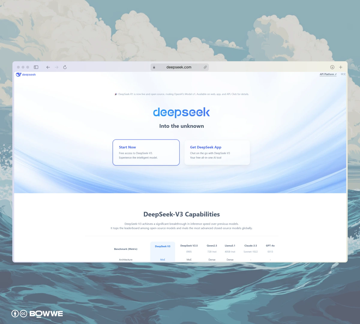 Captura de pantalla de la página principal de deepseek.com