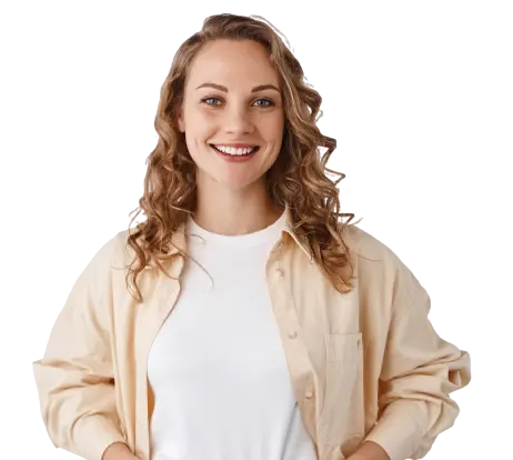 a girl in light clothes smiles