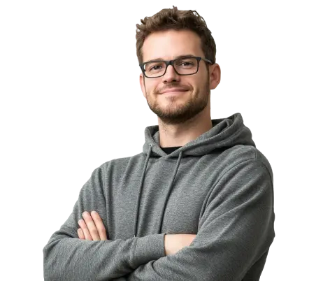 a guy in a dark sweatshirt and glasses