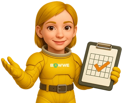 Agente rubia de Ai con pelo corto, un bloc de notas y un traje amarillo.