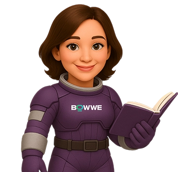 Un agente de IA que sostiene un libro y viste un traje morado.