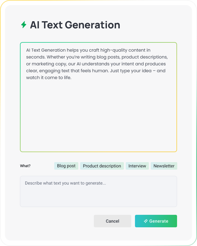 Un generador de texto de IA con contenido de muestra