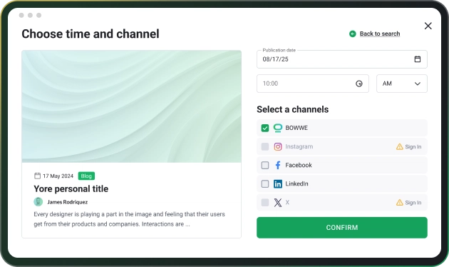 Selector de tiempo para la publicación posterior a BOWWE