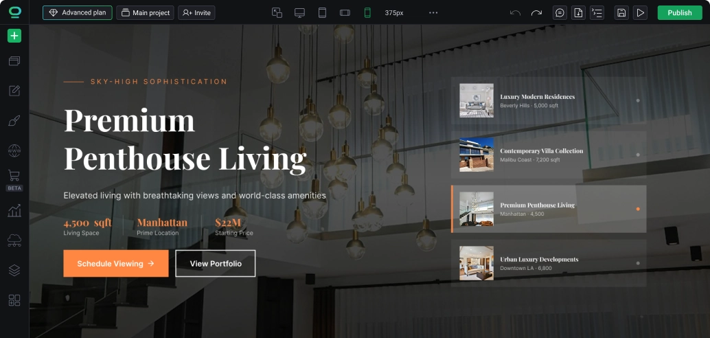 a BOWWE website template with beautiful layout for premium penthouses