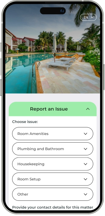 room setup issue report subpage
