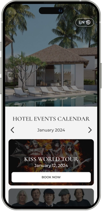 hotel events calendar with a pool chairs background