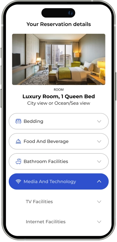 reservation details on a mobile app for 1 luxurious suite