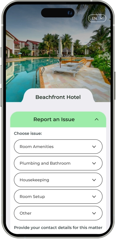 beachfront hotel, reporting issue