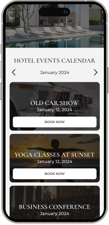 hotel event calendar in the mobile app