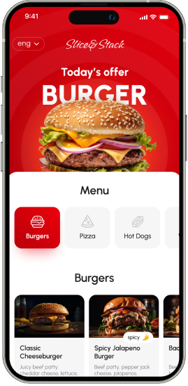red template with burgers