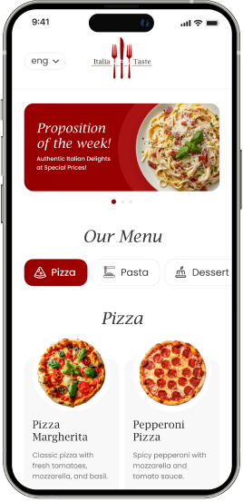 pizza menu for microPage App
