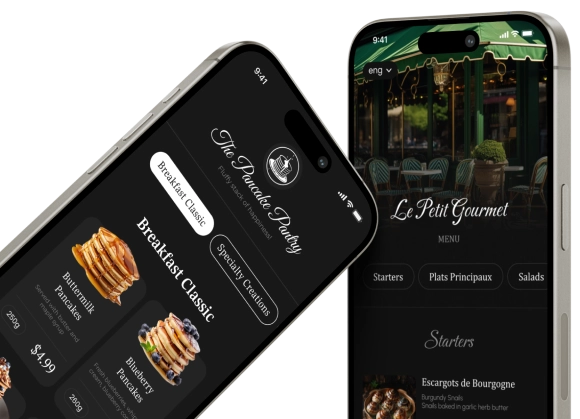 two phones with website for ordering pancakes