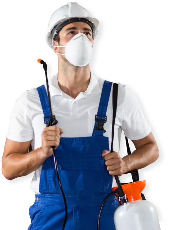 a man in protective clothing and a mask