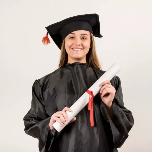 a girl in a black robe