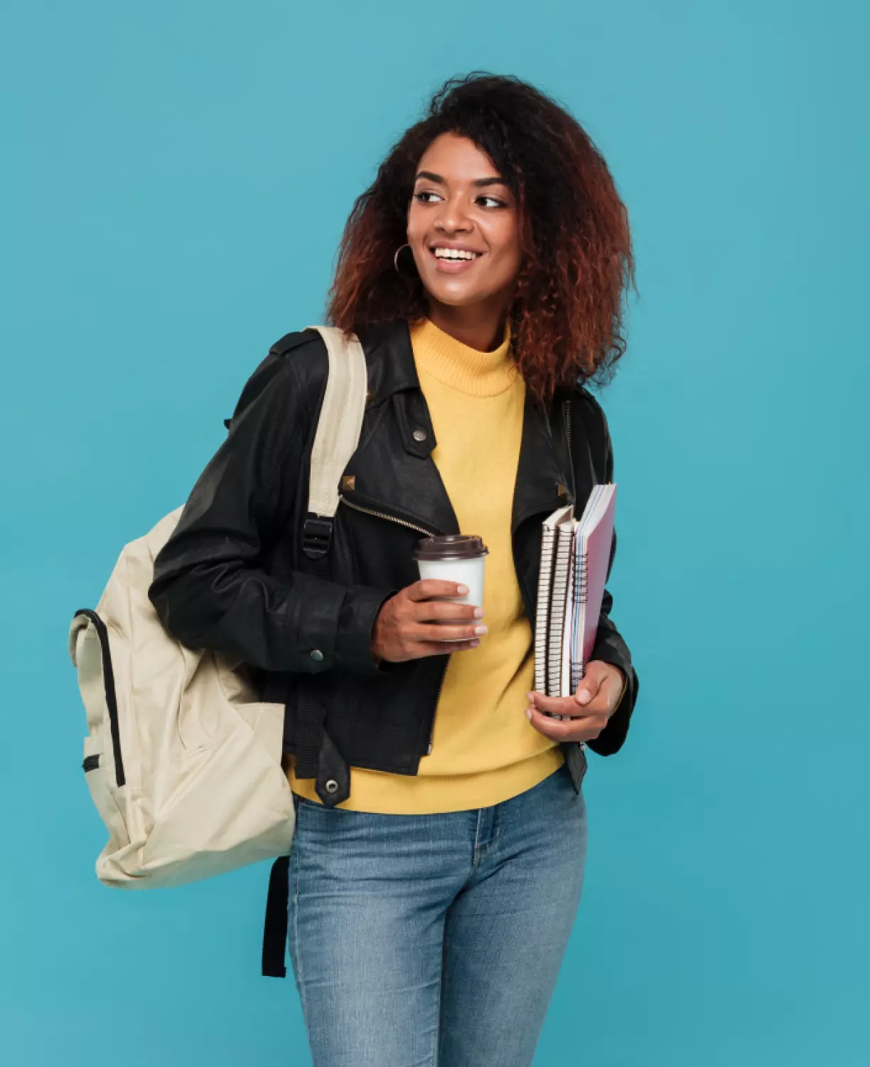 ein Mädchen mit einer Tasche und Notizbüchern in der Hand