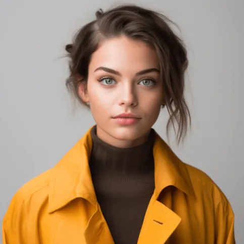 brown-haired woman in a yellow coat