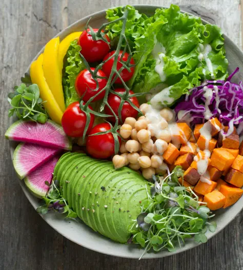 Vegetables with sauce in a plate