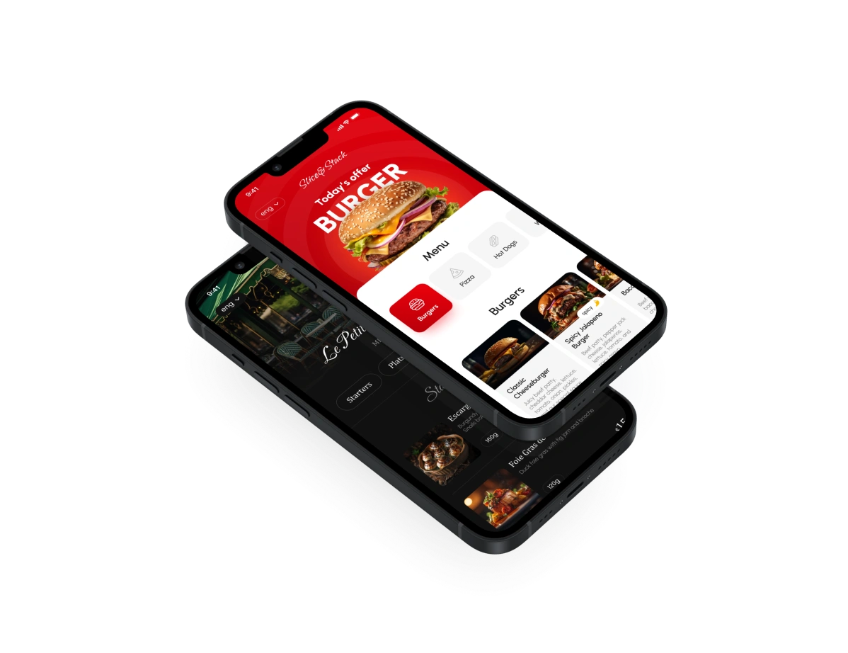 two phones are lying on top of each other and their screens are turned on and websites are visible on them