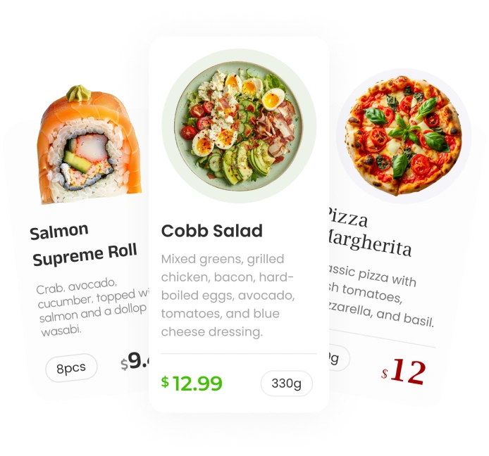 Three examples of menu websites for different establishments