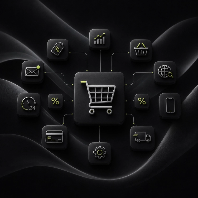 Network icons related to e-commerce