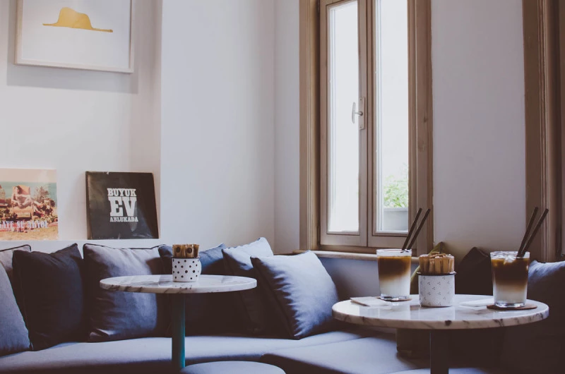room with sofa and tables