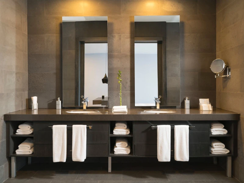 bathroom with lots of towels