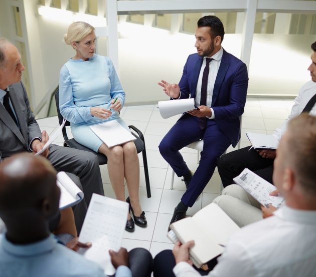 People are talking in circle