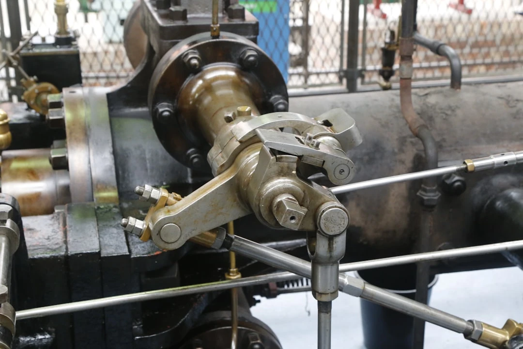 Brass valve and metal components of a mechanical system.